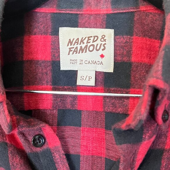 Naked & Famous Brushed Flannel Buffalo Check Button Down Shirt - Men's Size S - Picture 2 of 8